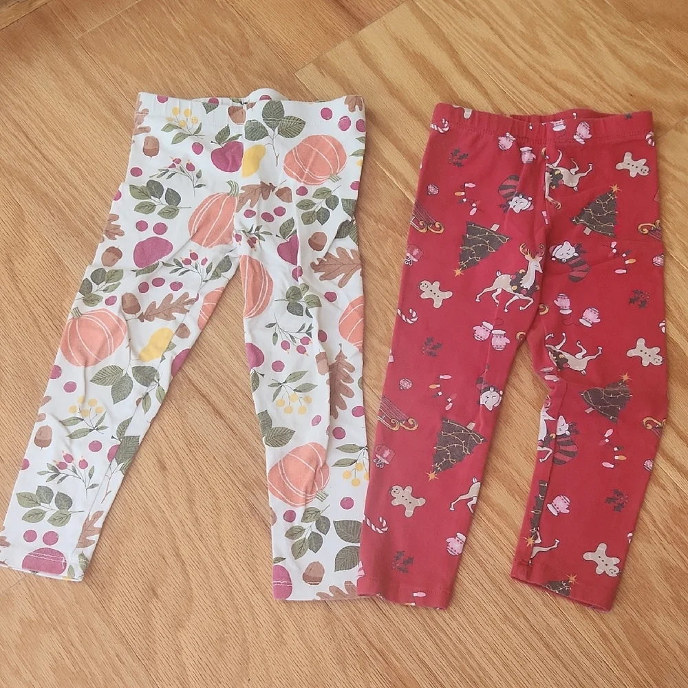 The Children's Place Festive Leggings Set Christmas And Fall 3T
